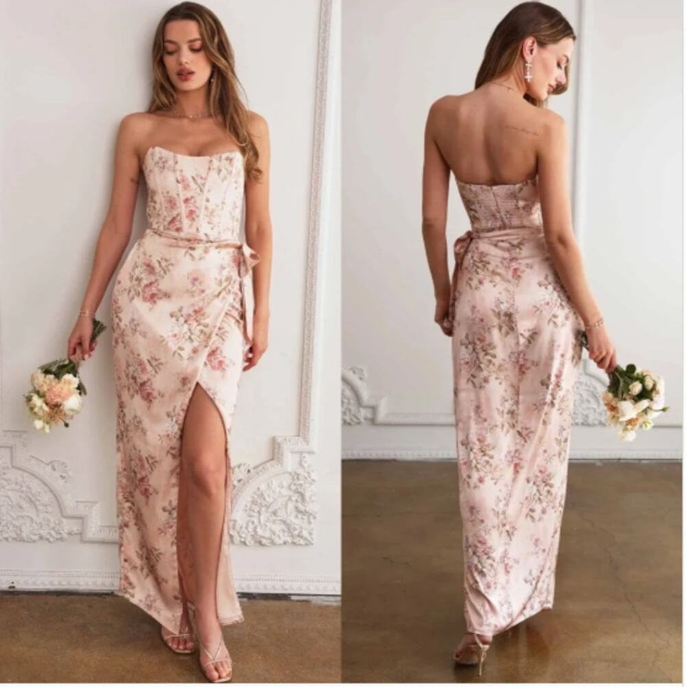 V. Chapman The June Peach Tapestry Corset Maxi Dress Sz 16 NWT